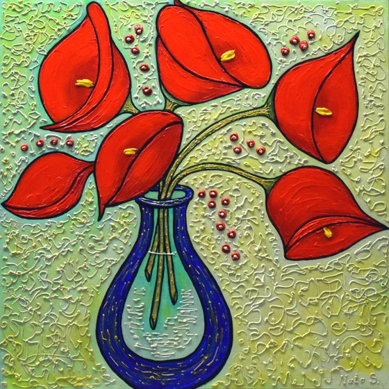 Calla Lilies - Original Textured Painting