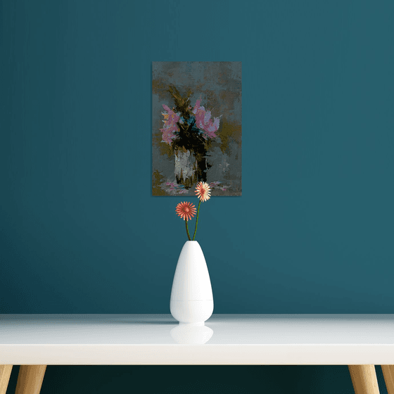 abstract still life painting. Flowers in vase