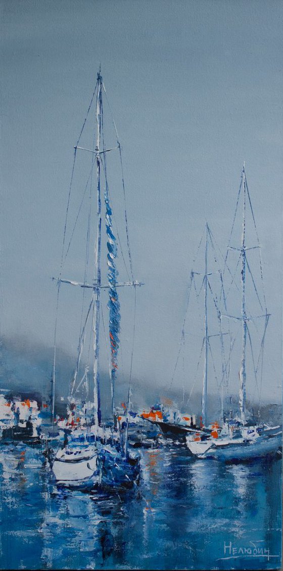 "Yachts in the harbor" ships, seascape