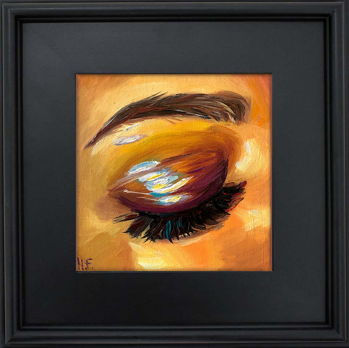 GLOSSY EYESHADOW, Original Mini Impressionist Square Oil Painting by Nastia Fortune