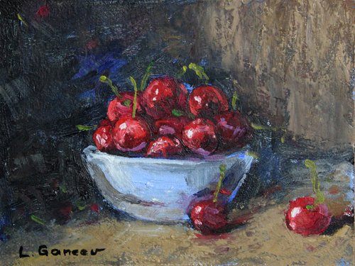 Cherries in a bowl by Linar Ganeev