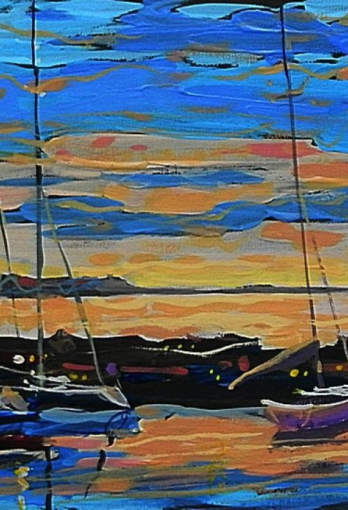 evening pier. original painting 18x29.5 cm by Sergey  Kachin