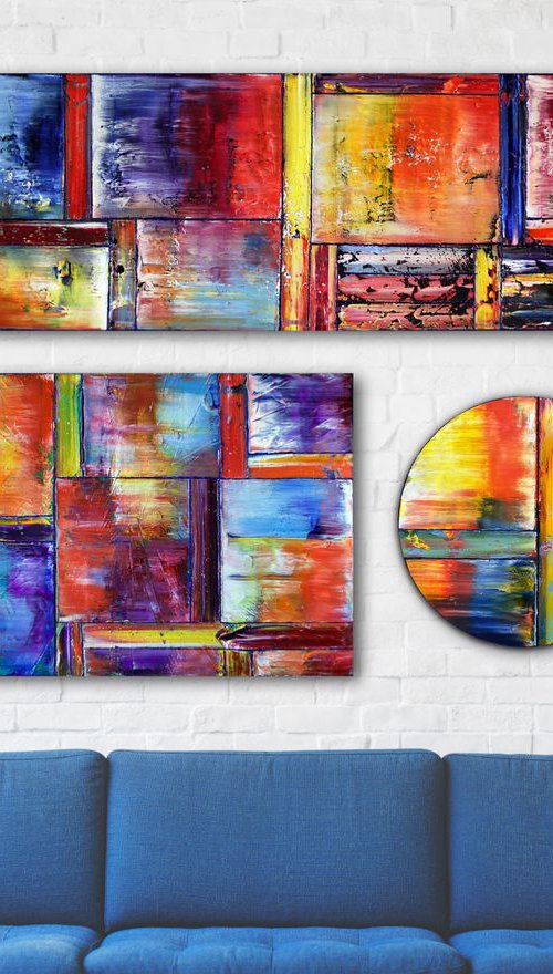 "Meant To Be" - Save $600 As A Series - Original Extra Large PMS Abstract Triptych Oil Paintings On Canvas and Wood - 60" x 44" by Preston M. Smith (PMS)