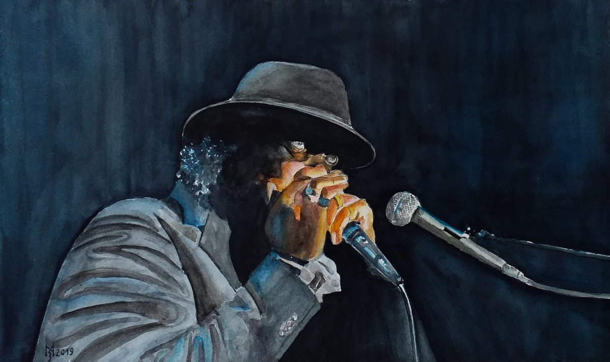 Impressionistic Watercolour , Blues Blues Boo Boo Davis By Zoran Mihajlovic Muza, 16 X 10, Artwork For Sale On Artfinder
