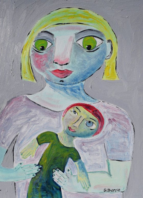 Quirky Artwork of Mother with child
