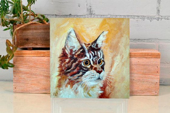 Maine Coon Portrait Cat Oil Painting Original Art Pet Wall Art