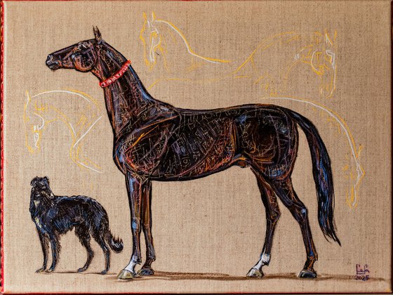 Akhal-Teke with borzoi