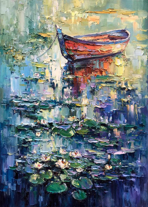 "Morning Water-Lilies"original oil painting by Artem Grunyka