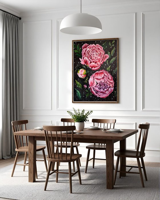 Peonies in drops