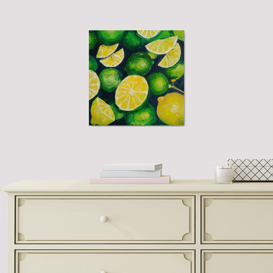 Still life with lemons and limes Original art green yellow