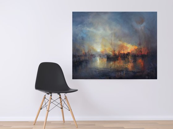 " Harbor of destroyed dreams - Morning After .... " W 125 x H 100 cm