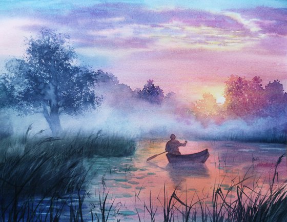 Early Morning Fishing on The River  - Mist - Morning Fog