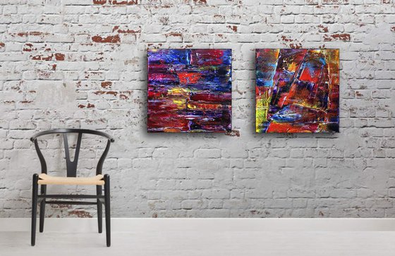 "Play With Me" - FREE WORLDWIDE SHIPPING - Original Large PMS Abstract Diptych Oil Paintings On Canvas - 40" x 20"