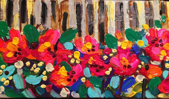 Flowers by the Fence 12 x 6 inches