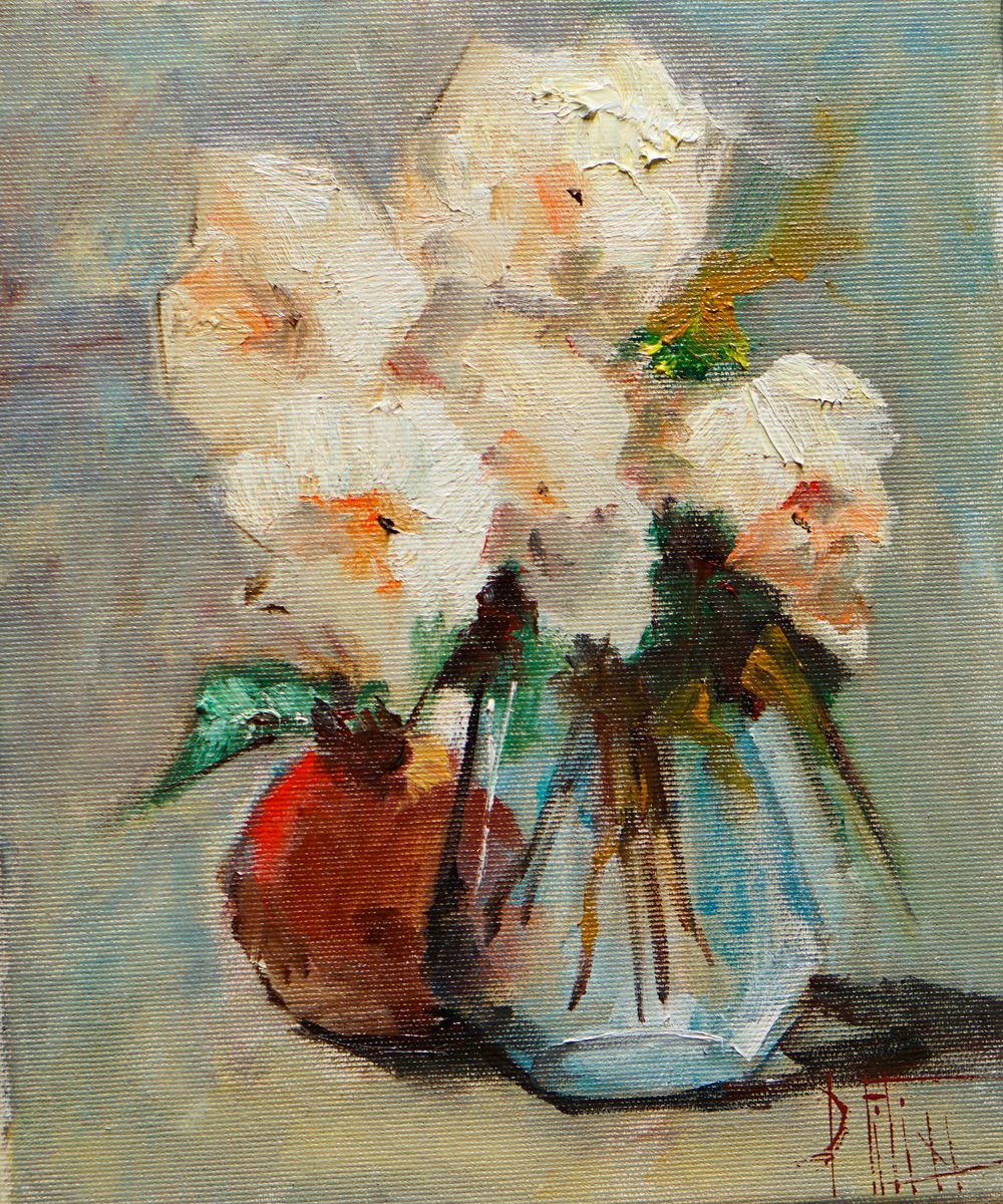 Impressionistic Still Life Oil Painting By Pavel Filin, 10 X 12", My Flowers1, Original Artwork