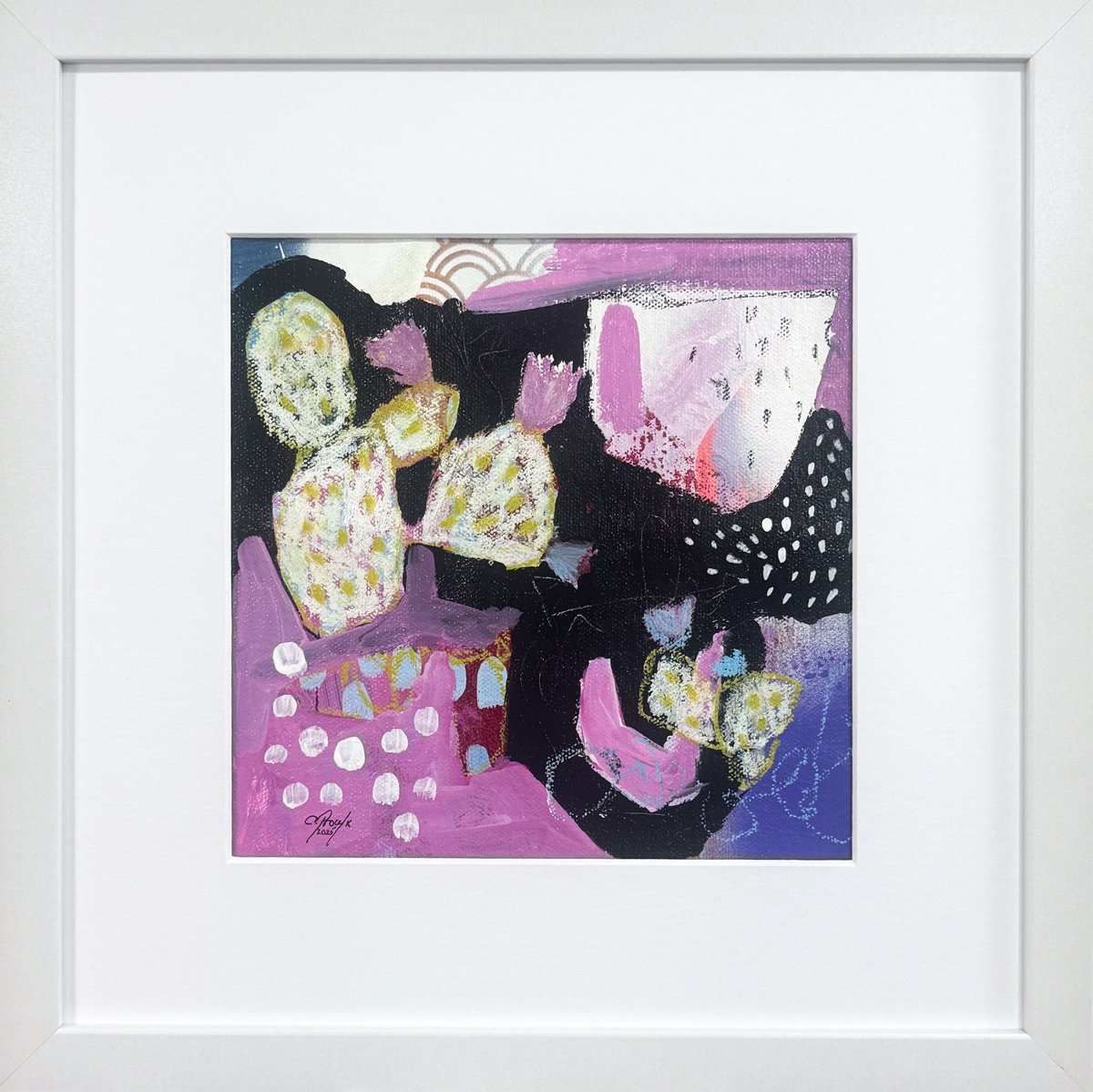 Abstract Botanical Painting By Chantal Proulx, 12 X 12, Comment Rempoter Un Cactus, Original Artwork