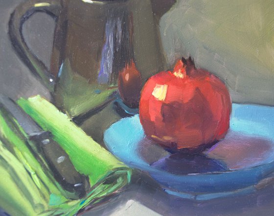 Original Kitchen Still Life - Pomegranate and Vase