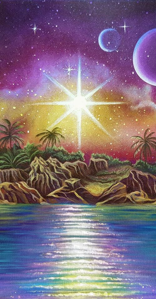 "Dream island", magic landscape, seascape, acrylic painting by Anna Steshenko