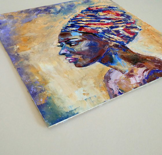 African Woman Portrait Painting Original Art Black Female Wall Art African American Girl Artwork