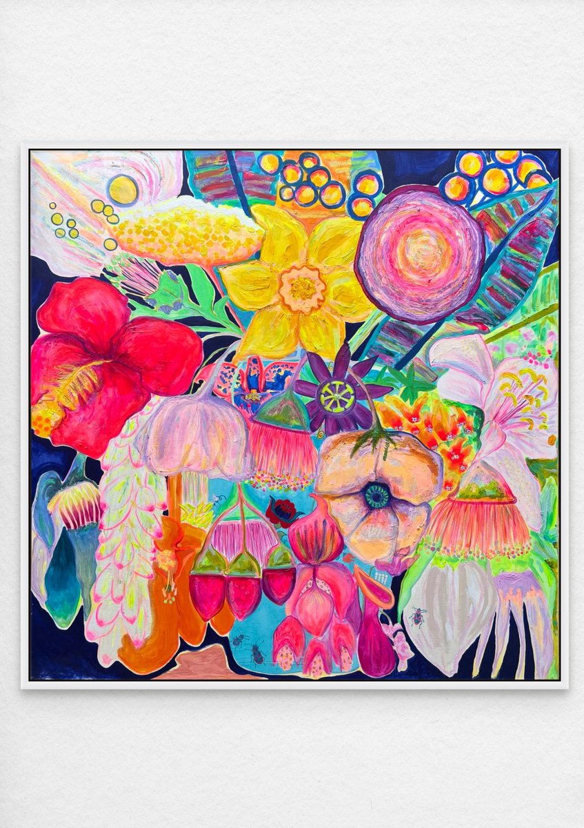 Organic Botanical Acrylic Painting By Kathryn Sillince, 48 X 48", 