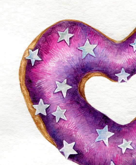 Watercolor heart shaped donut with stars decor