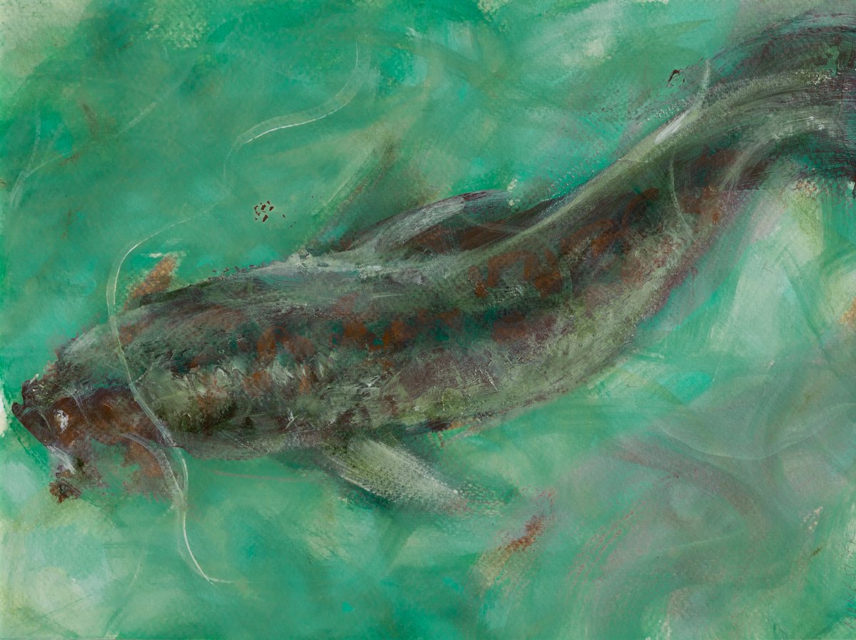 Impressionistic Animal Acrylic Painting By Fabienne Monestier, 13 X 10, Fish, Original Artwork