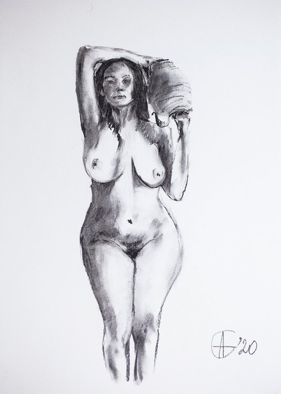 Nude in charcoal. 20. Black and white minimalistic female girl beauty body positive