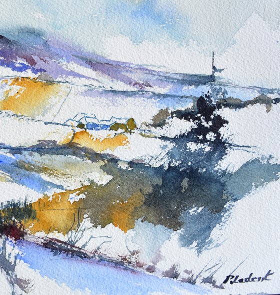 winter hills -watercolor
