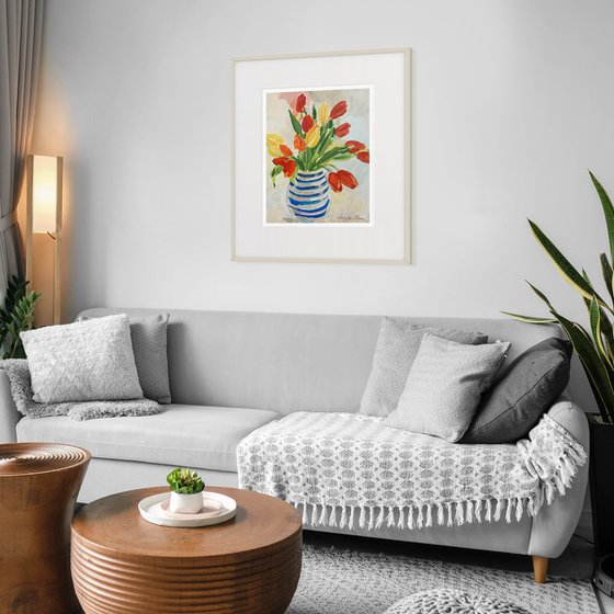 Striped Vase with Tulips