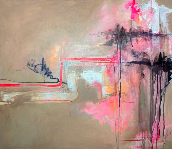 "Endorphins" beige abstract painting / pink abstract / medium painting / 60*70 cm