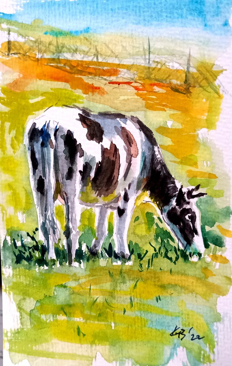 Cow in the meadow /16 x 10 cm/ by Kovcs Anna Brigitta