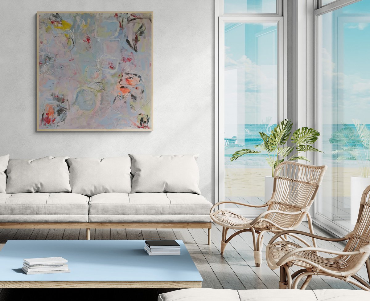 Organic Abstract Acrylic Painting By Jutta Widrinsky, 47 X 47", Melitta Neon, Original Artwork