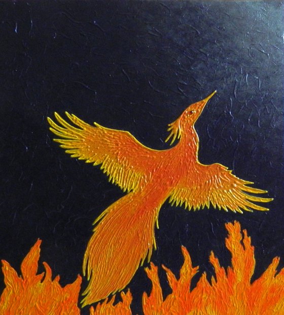 Fire of Creation - recreation of phoenix painting; home, office decor; gift idea