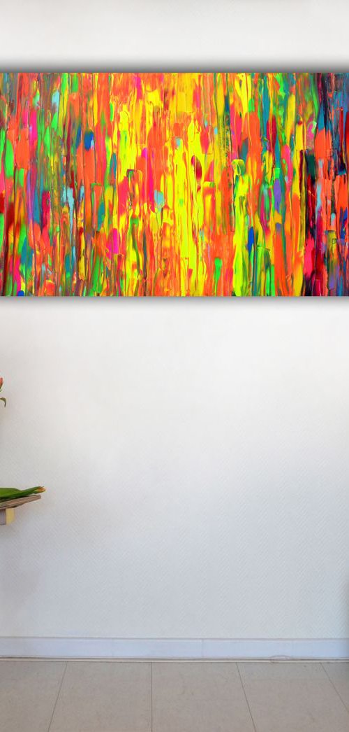 Gypsy Girl Dancing in the Night V - 150x50x2 cm - Big Painting XXXL - Large Abstract, Supersized Painting - Ready to Hang, Hotel Wall Decor by Soos Tiberiu