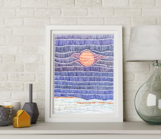 Original style abstract landscape with full moon