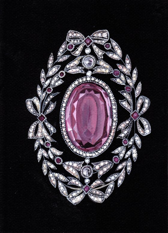Art-Deco style pendant-brooch with pink sapphire