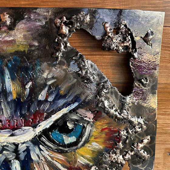 Wall sculpture - Tainbow owl