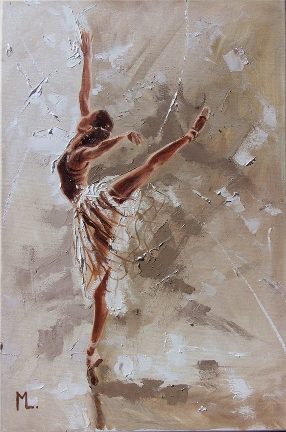" LIGHT ... "- ballerina liGHt ballet ORIGINAL OIL PAINTING, GIFT, PALETTE KNIFE