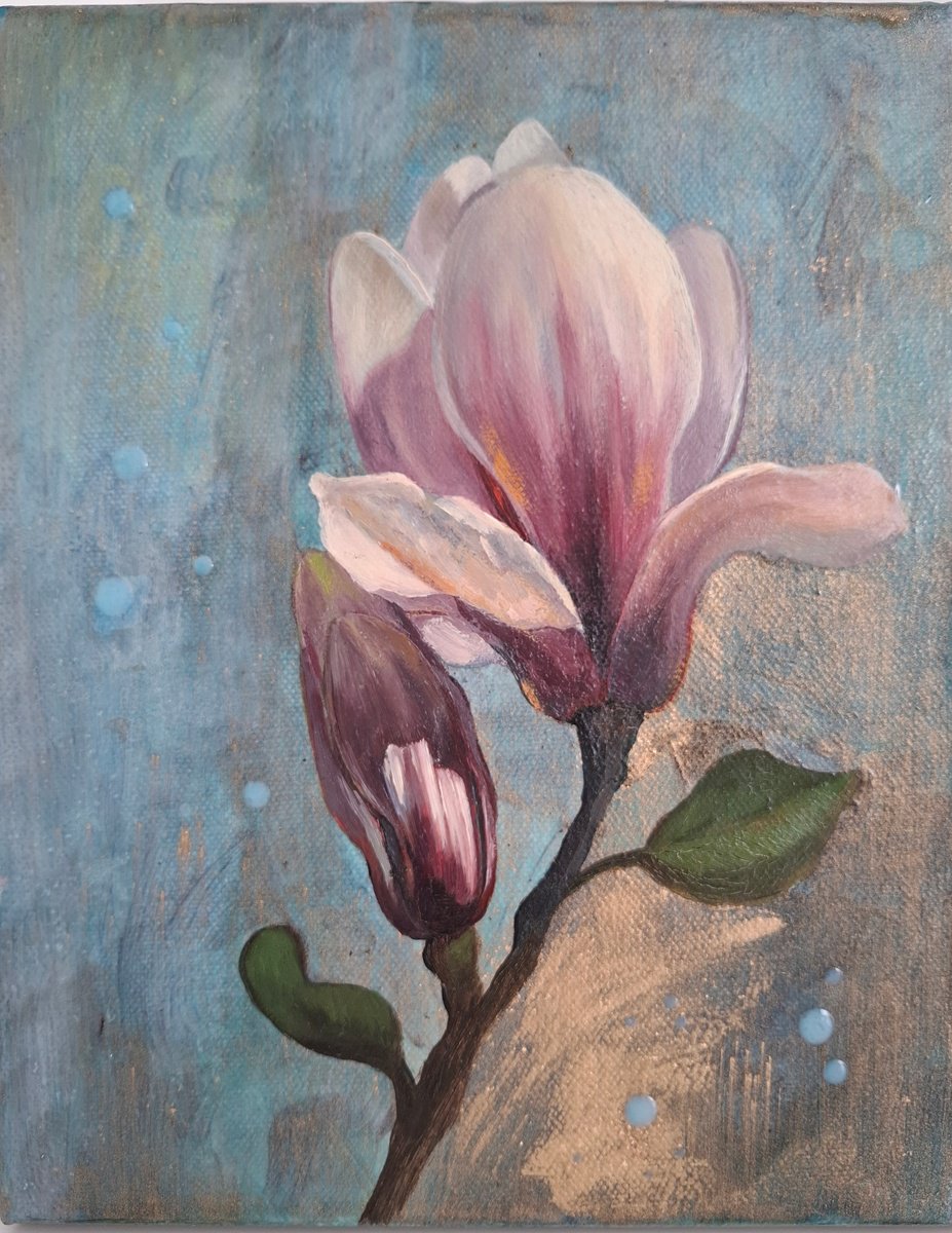 Impressionistic Botanical Oil Painting By Olena Kolotova, 8 X 10", "Magnolia", Original Artwork