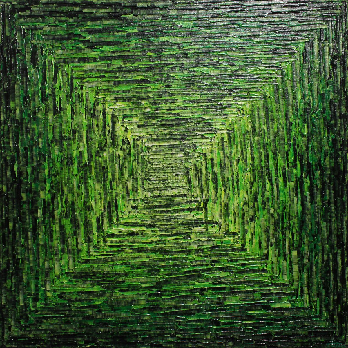 Abstract Acrylic Painting By Jonathan Pradillon, 20 X 20, Green Square Gradient, Original Artwork