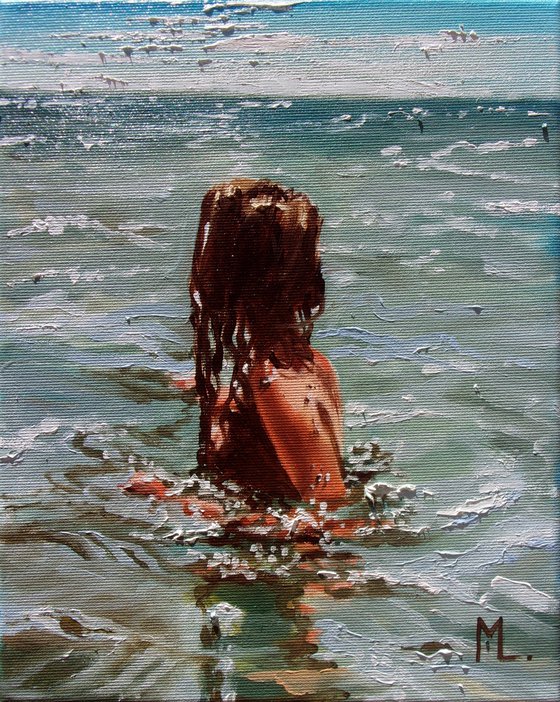 " SOME DAY ... " original painting SEA summer GIFT sea swimming