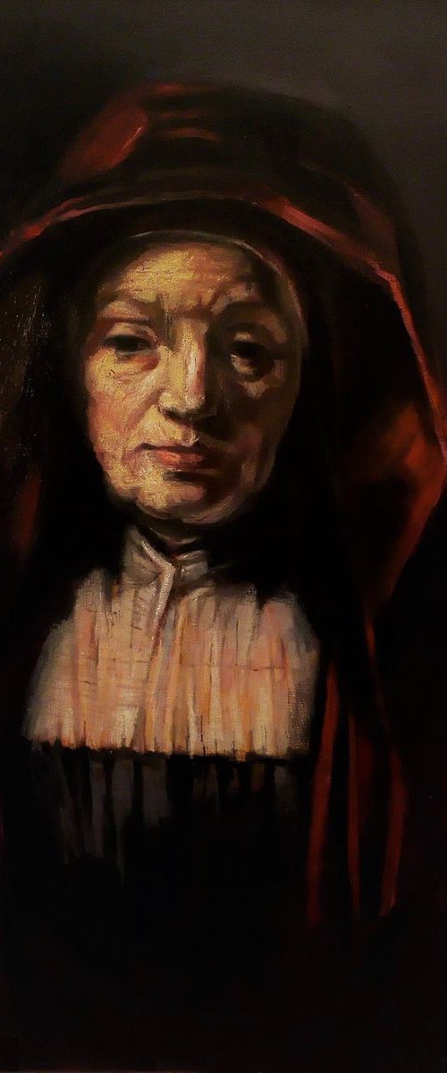 Old Woman inspired from Rembrandt Painting " Mother of Rembrandt " - Oil Painting 40 x 60cm by Reneta Isin