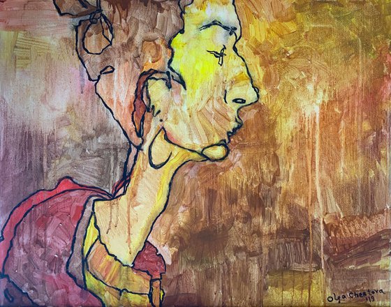 portrait with a hair bun beautiful face painting emotional figurative oil abstract wall art