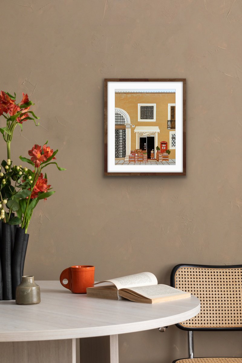 Illustrative Cityscapes Linocut By Nathalie Pymm Art, 12 X 15", Italian Greengrocers, Original Artwork