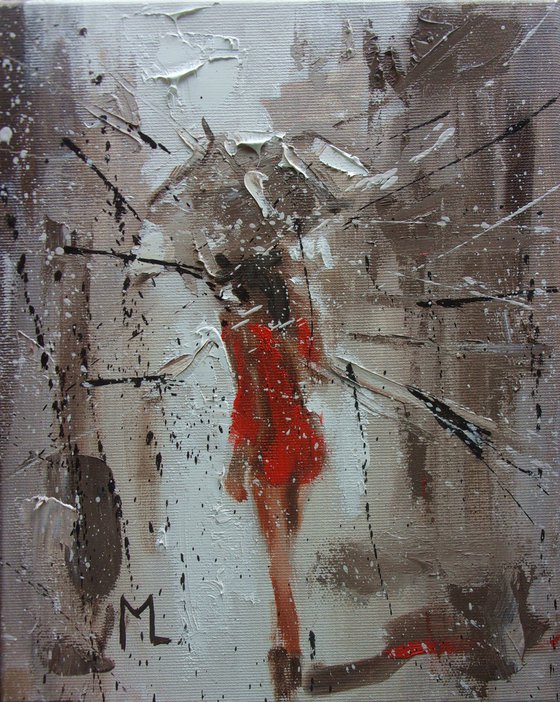 " LONELY ... "   street spring summer original painting CITY palette knife GIFT