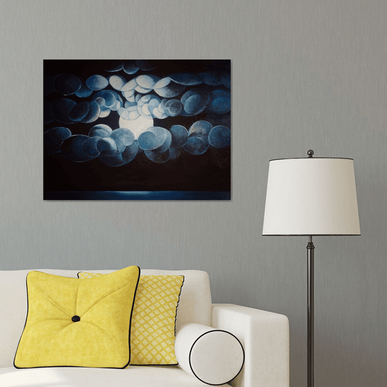 Moonlight (60x80cm, cubism, oil painting, ready to hang)