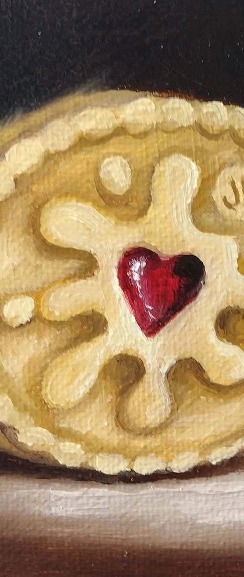 Little Jammie Dodger biscuit  still life by Jane Palmer Art