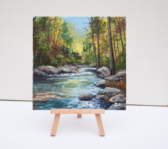 Forest stream. Oil painting. Original art.