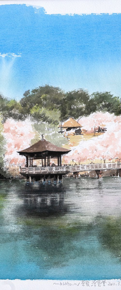 Ukimido Pavilion with Cherry Blossoms in Nara by Masato Watanabe
