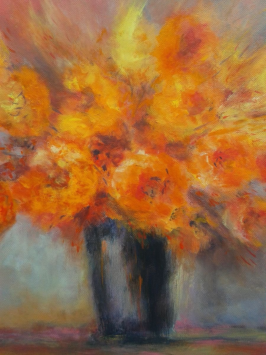 SWEEPING BEAUTY, 50x40cm, orange flowers still life by Emilia Milcheva